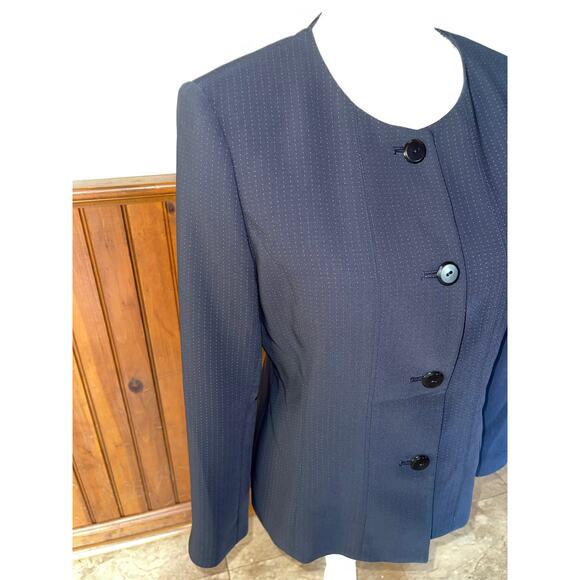 NWT Womens Talbots Navy Small White Dot Button Down Blazer Suit Jacket 8 Petite - Picture 2 of 8